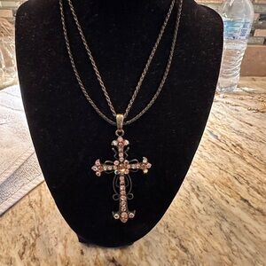 Chic Cross Pendant Necklace with Pink and Gold Accents and 2 cross pendants